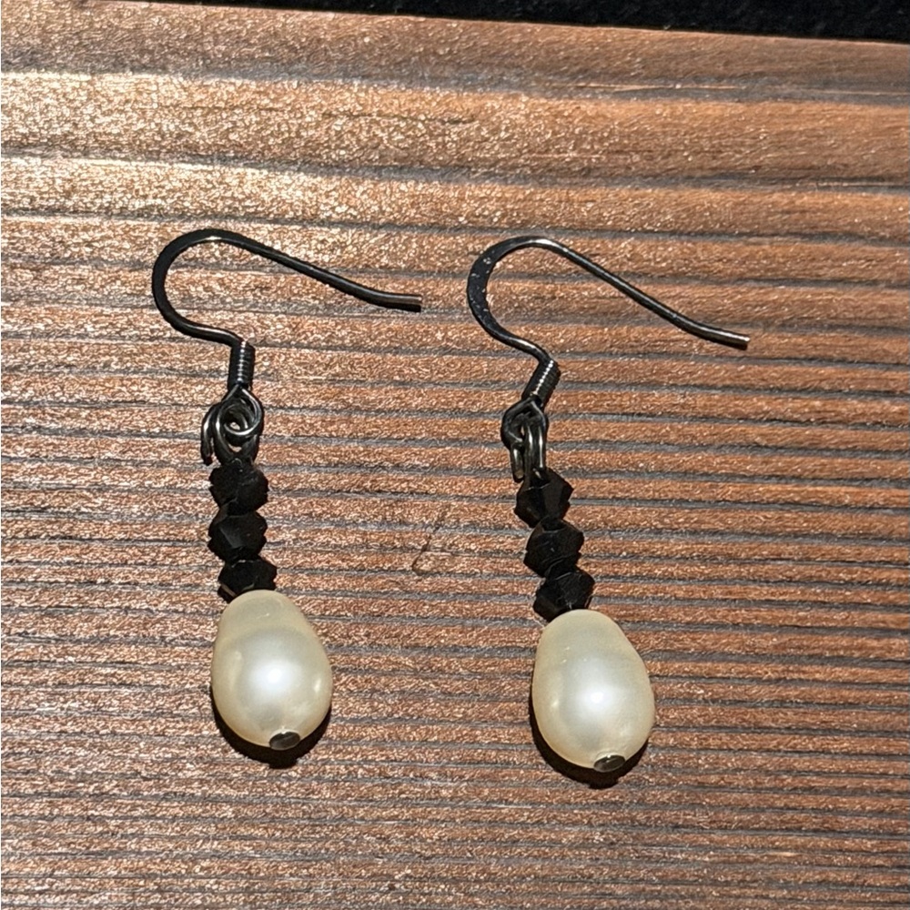 Handmade Black and Cream Dangle Earrings